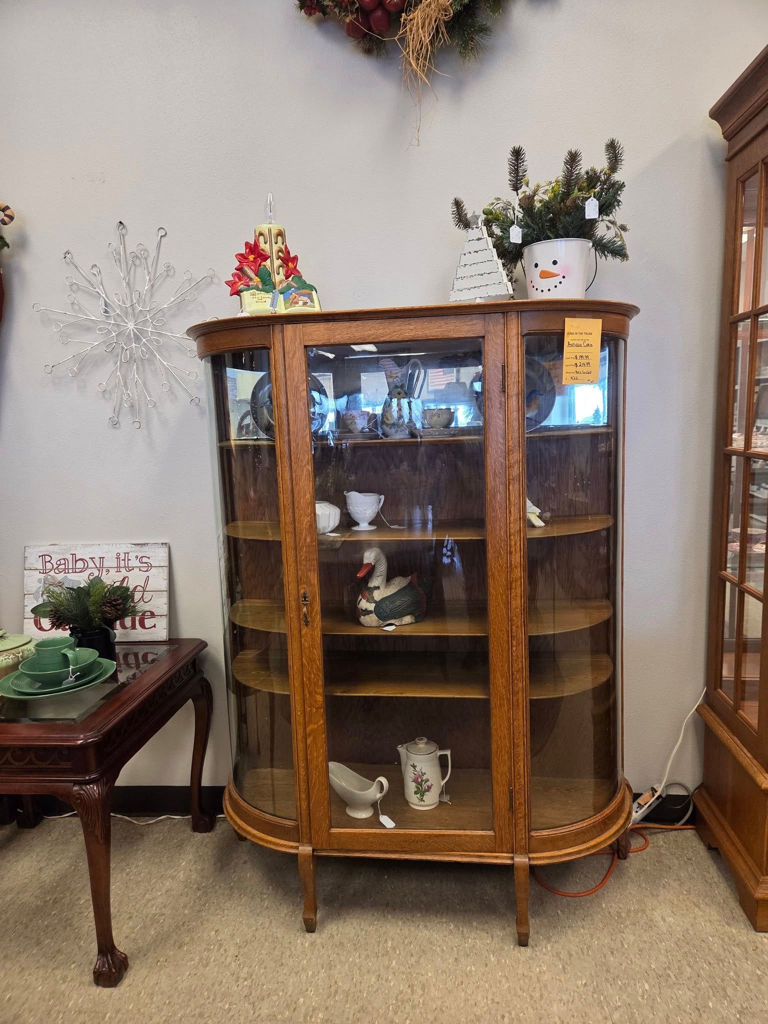 Antique curio measures 46" x 16" x 60" tall....Card Price $219.99 / Cash Price $199.99