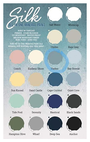 A poster showing different shades of silk all in one mineral paint.