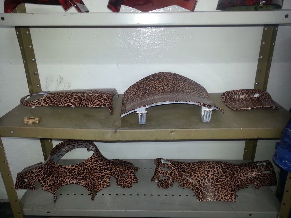 A shelf with a leopard print on it