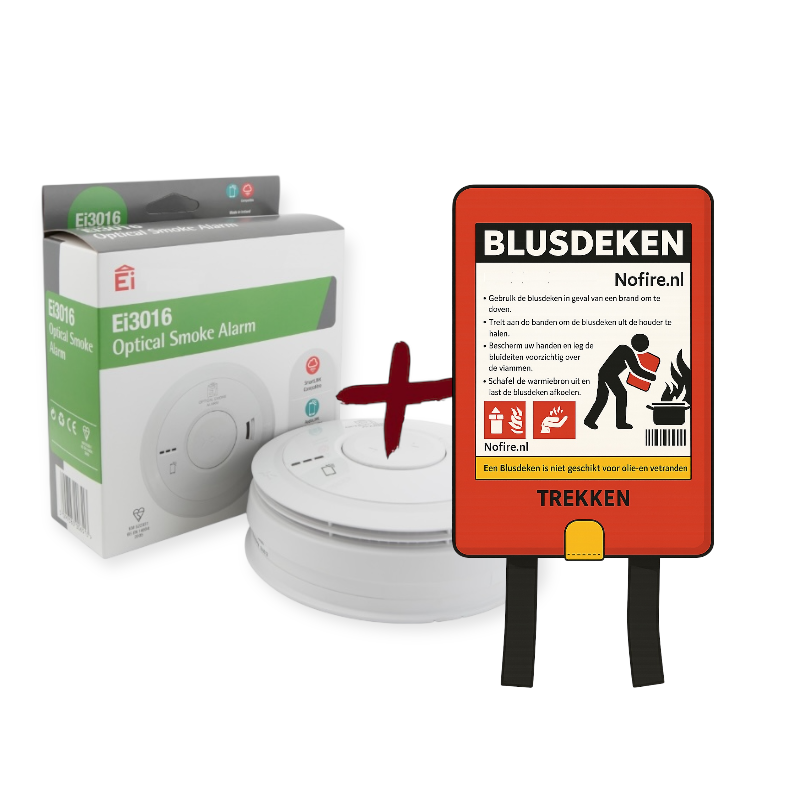 Ei 3016 rookmelder 230V + Nofire blusdeken 100x100 cm
