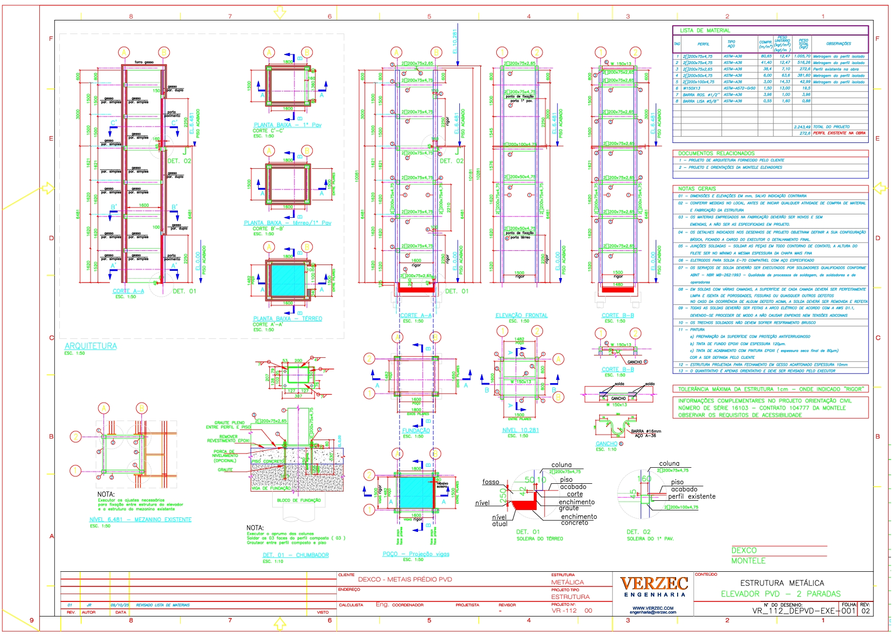 Projeto de Estrutura metálica para caixa de corrida de elevador de pessoas