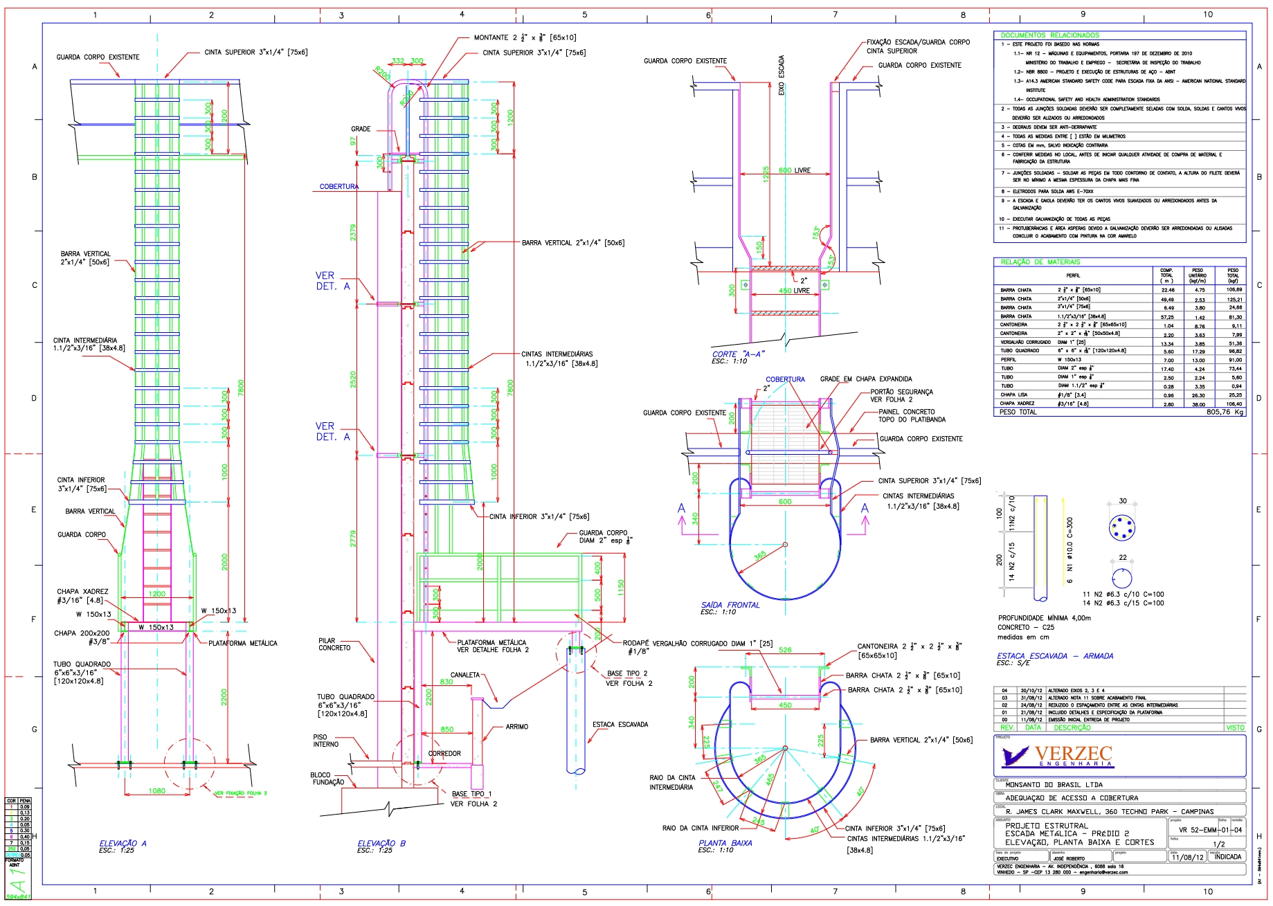 Projeto de Estrutura metálica de escada marinheiro 