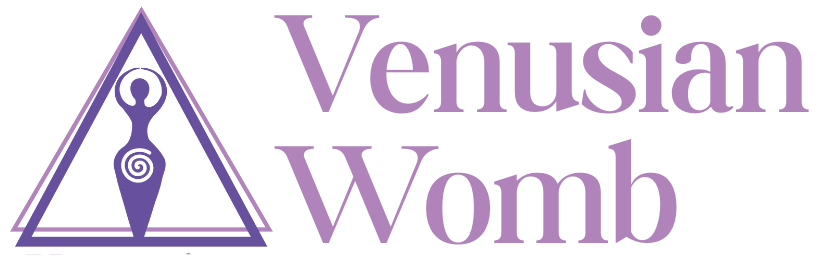 Logo: Purple illustration of a woman in a triangle, 