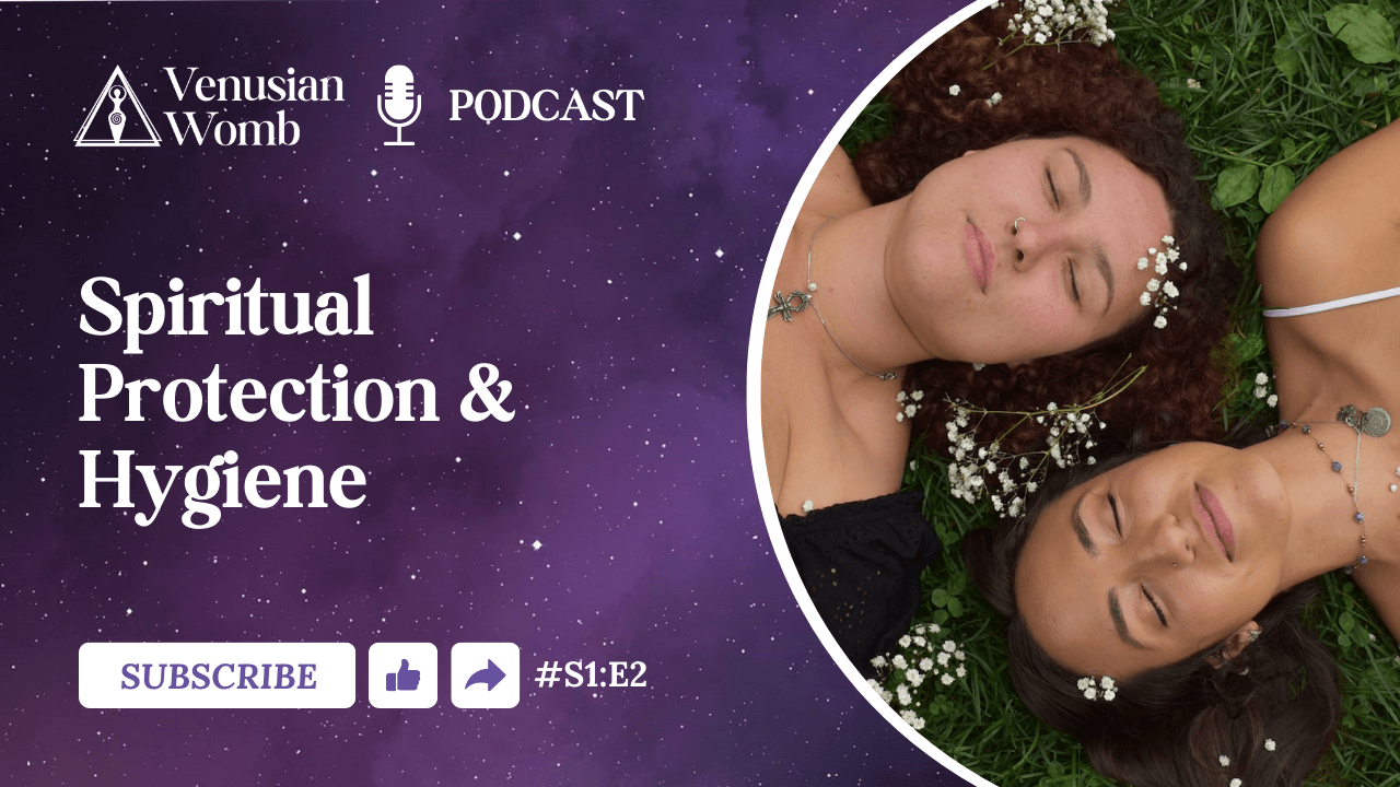 Podcast cover: Two women on grass with flowers, promoting 