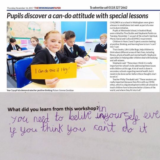 Newspaper report on Life's little Bugs and feedback from child