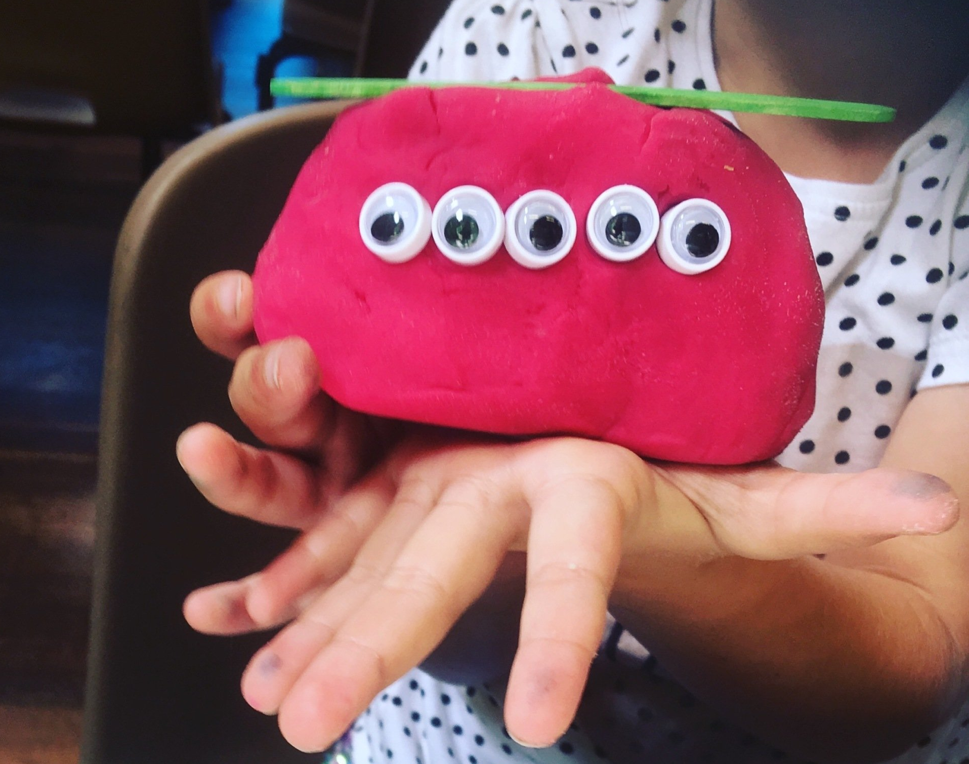 Making a germ in play dough with eyes