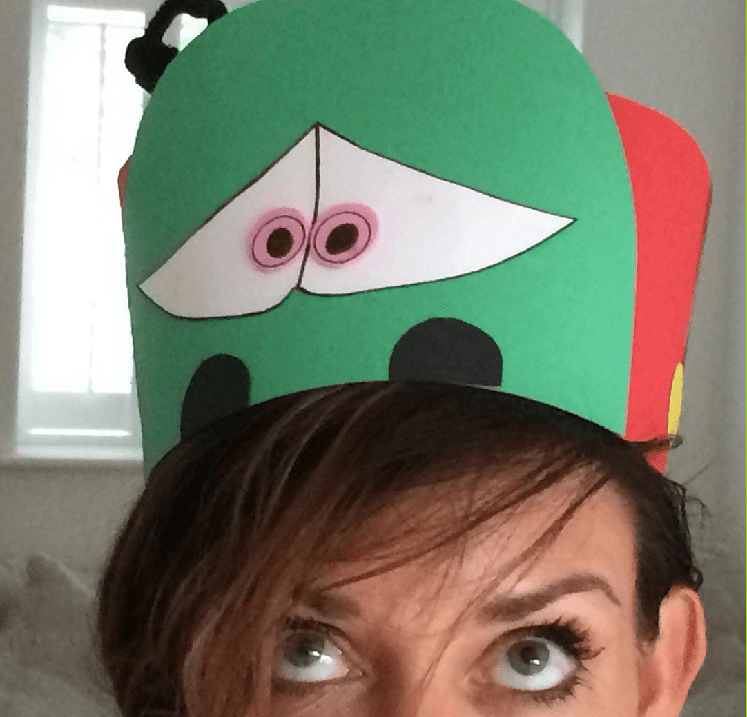 Tina Stubbs in a Flu bug hat