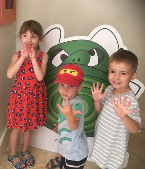 Tummy Bug teaching three children about hand hygiene and hand washing
