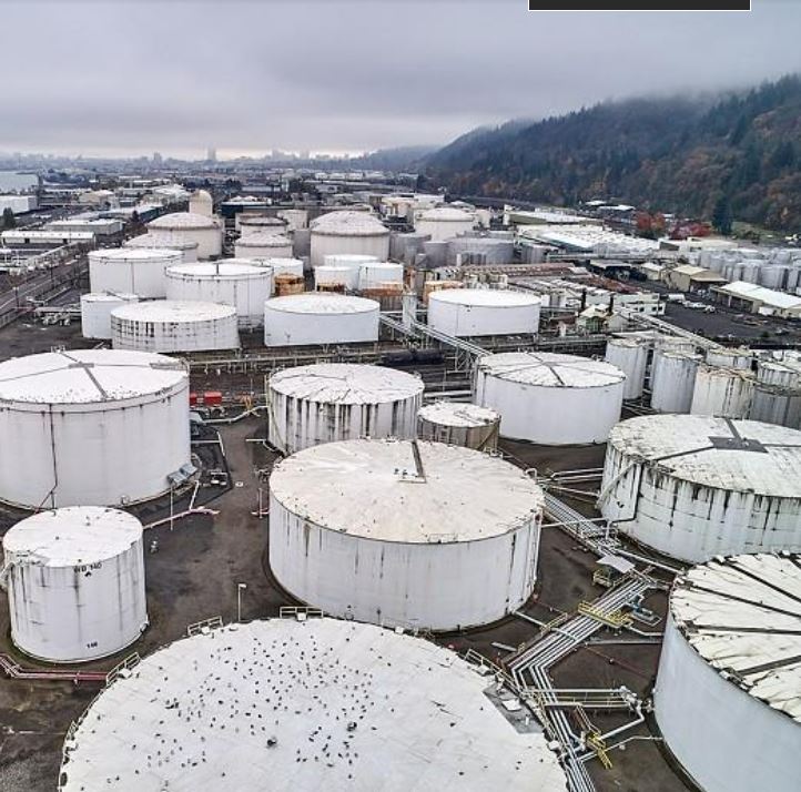 White oil storage tanks