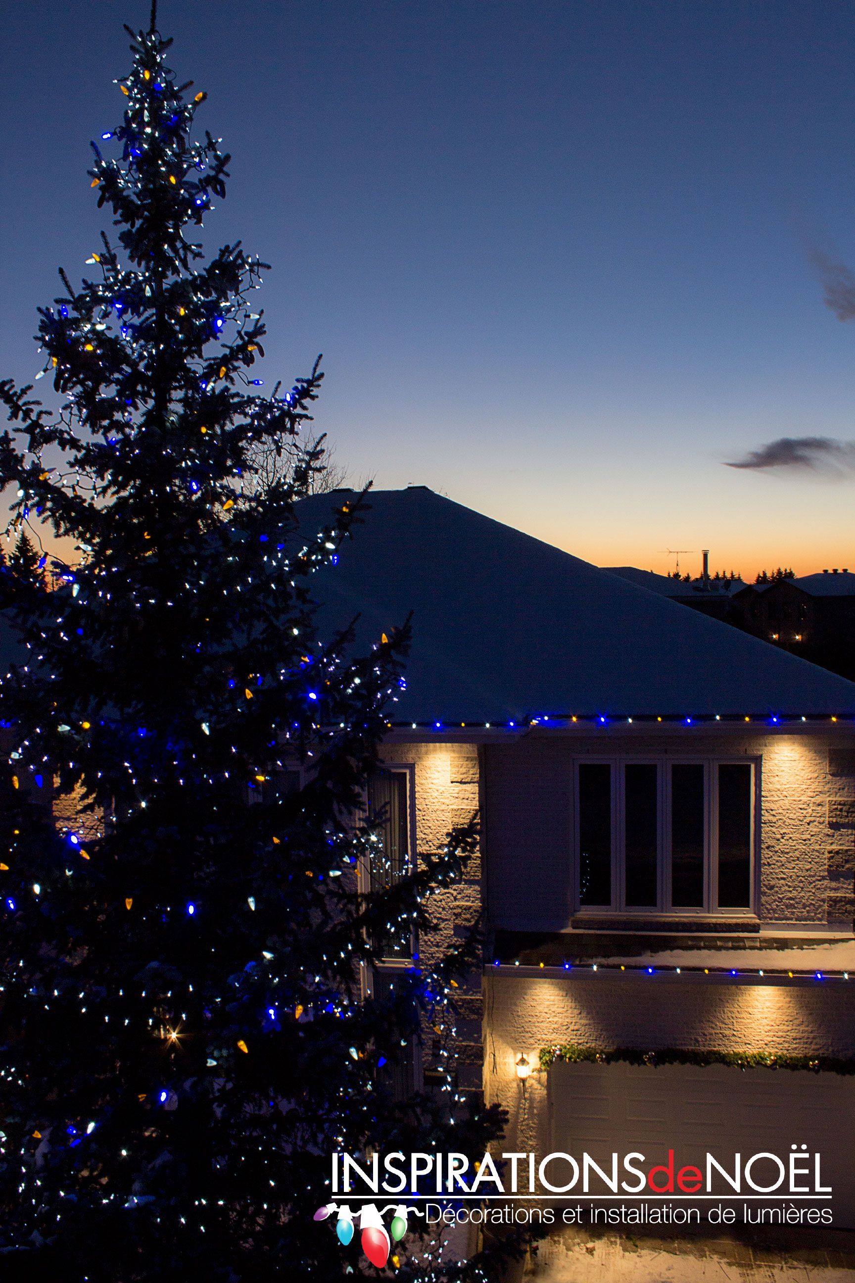 A house with a christmas tree in front of it