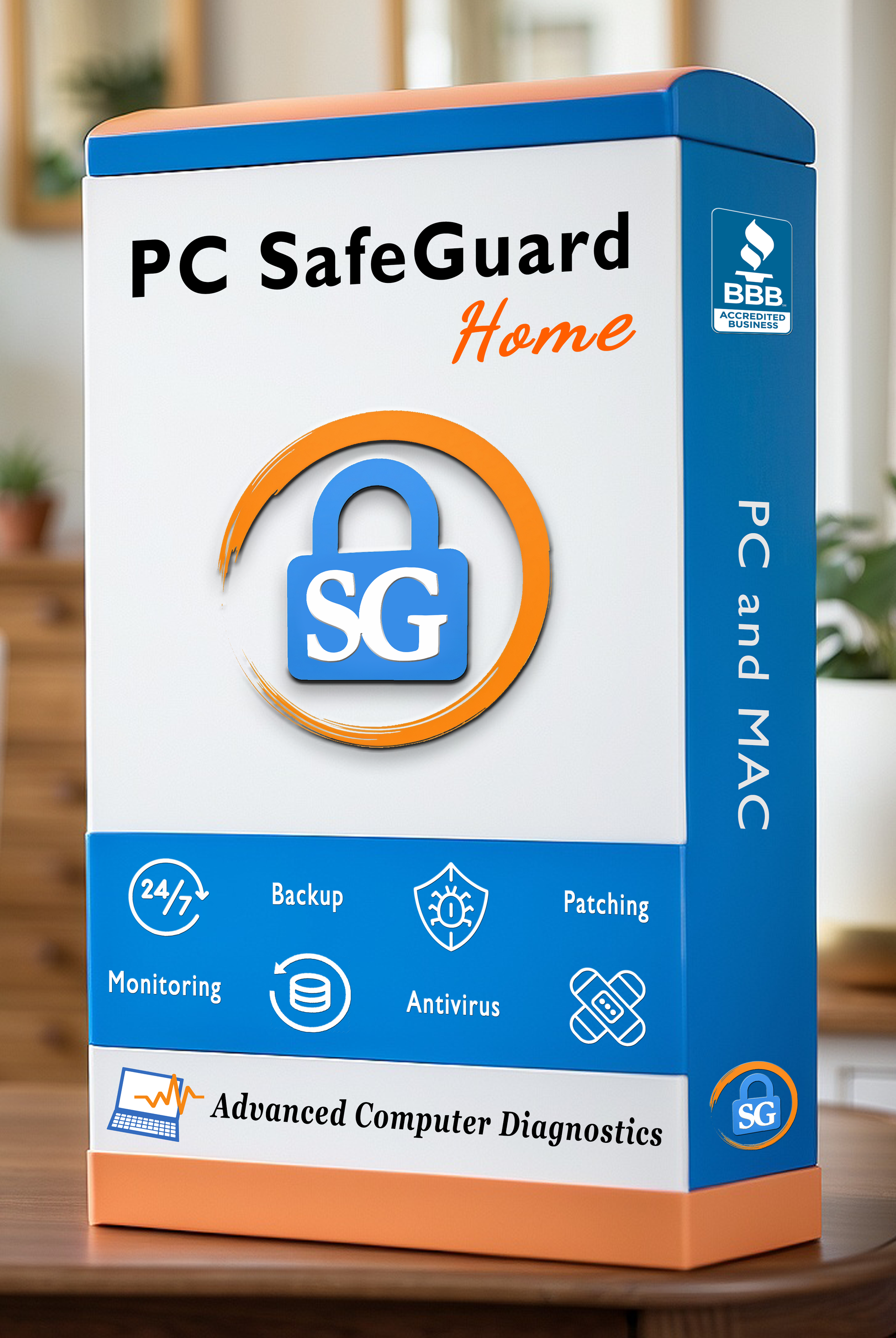 a box of pc safeguard home sits on a table