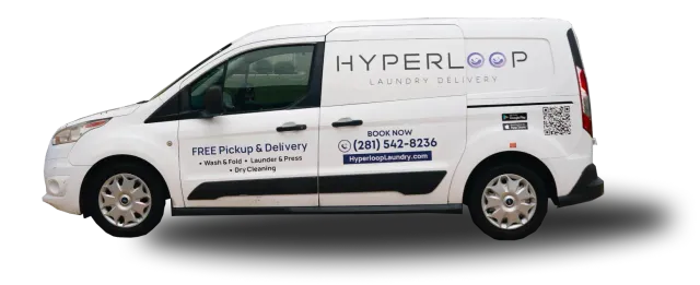 White Hyperloop van with logo and contact information on the side.