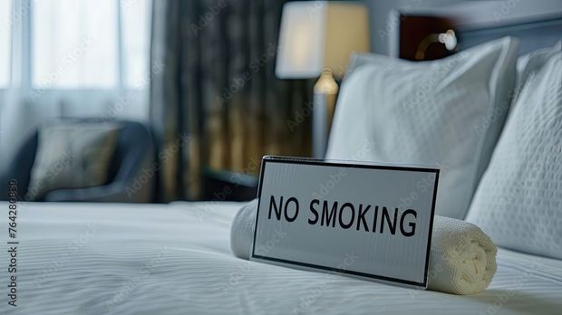 No smoking sign on a bed
