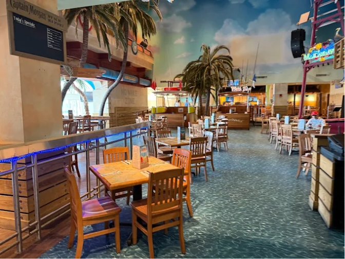 Interior photo of Margaritaville restaurant with tables and chairs