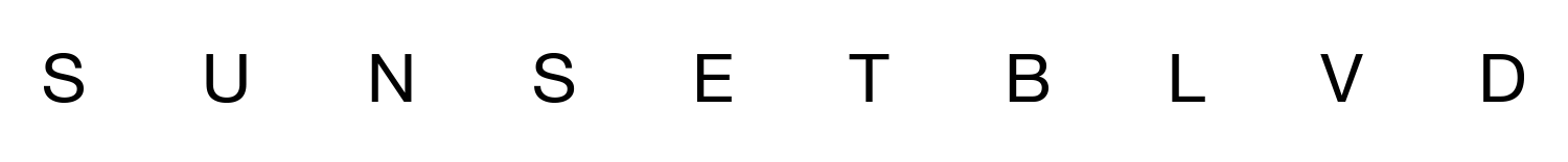 Sunset blvd is written in black letters on a white background