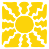 A drawing of a yellow sun with a white background