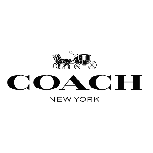 A black and white logo for coach new york with a horse drawn carriage.