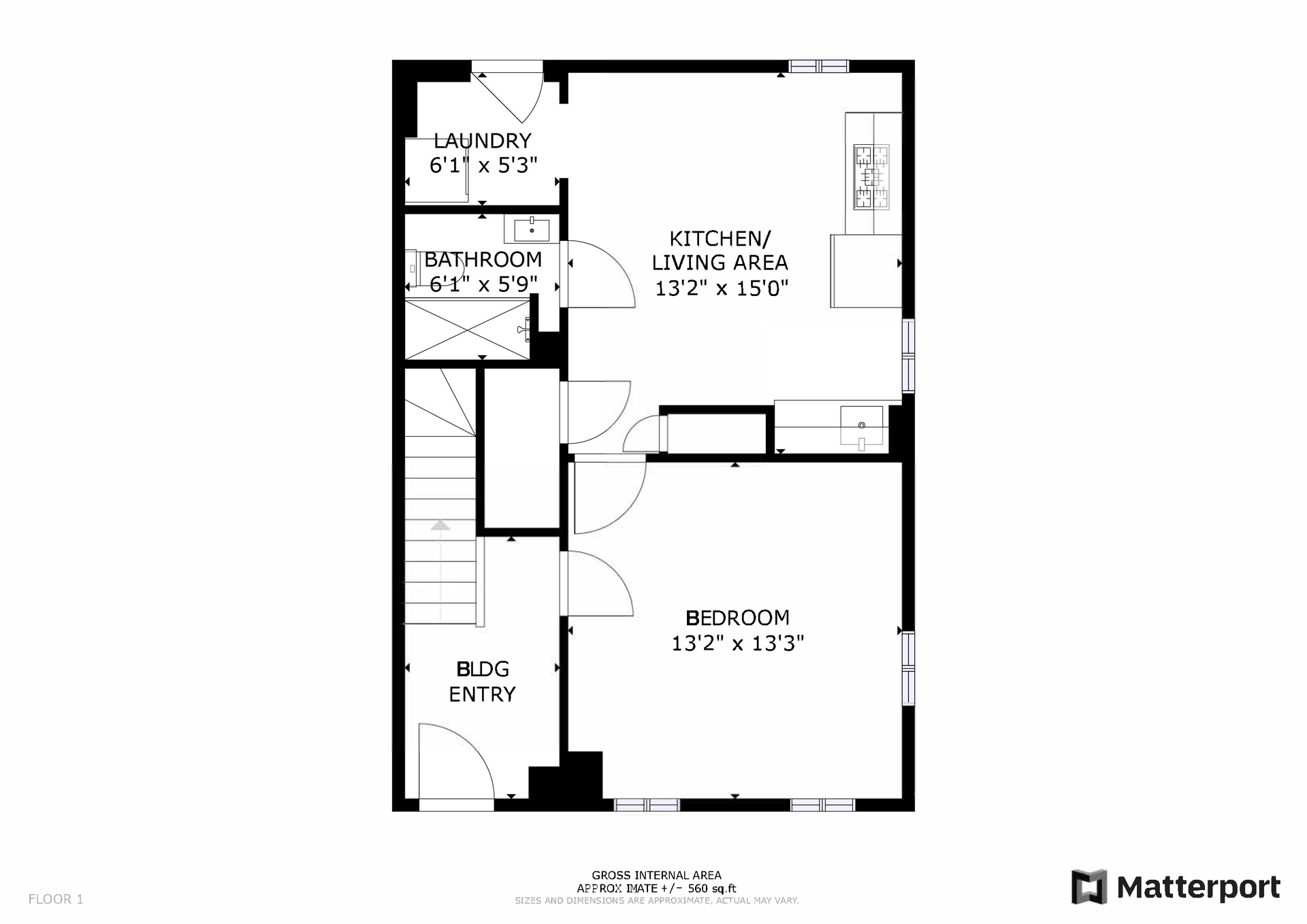 GROSS INTERNAL AREA | 1054 SF