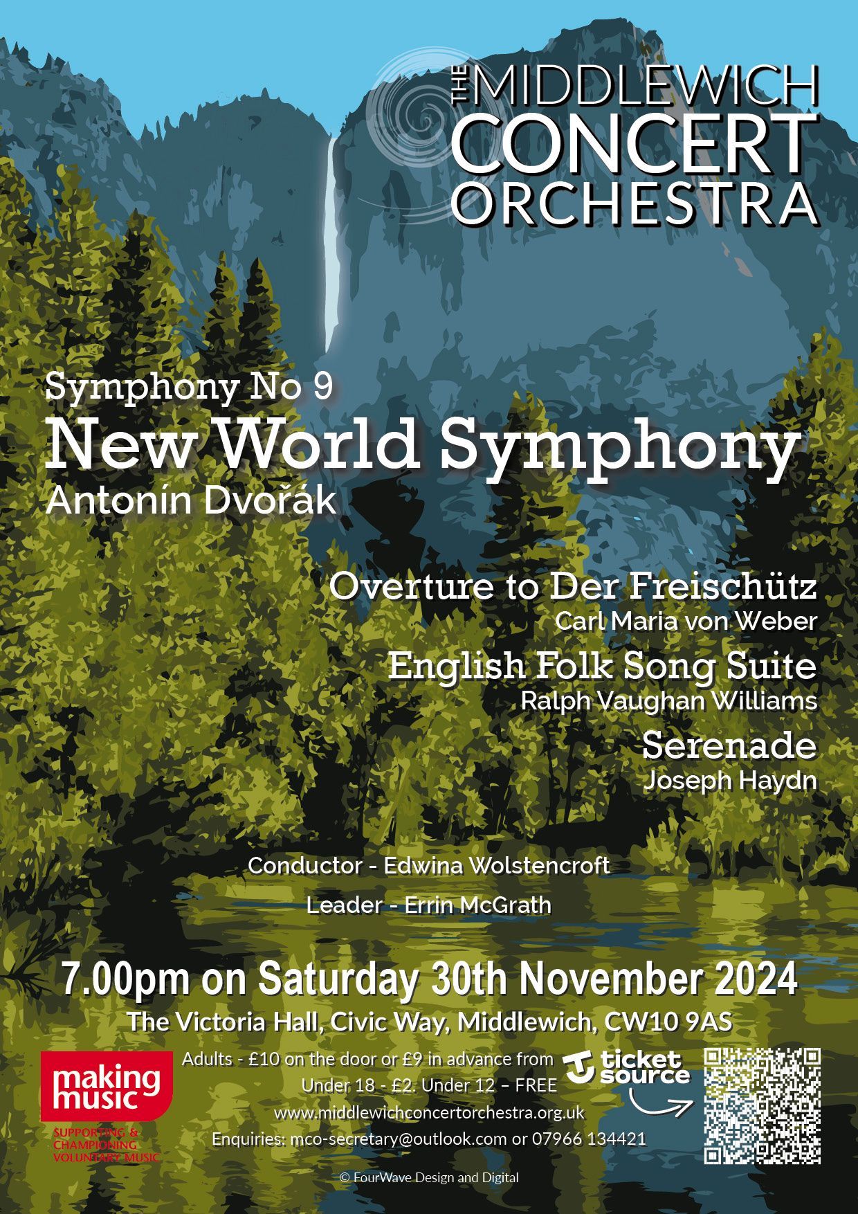 A poster for the Middlewich Concert orchestra performance of Autumn 2024 ©Jac Lee of FourWave Design