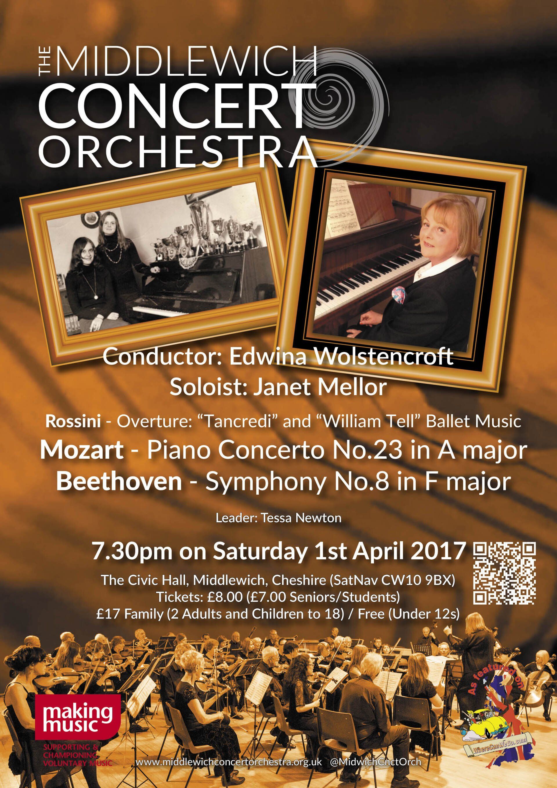 A poster for the Middlewich Concert orchestra performance of Spring 2017 ©Jac Lee of FourWave Design