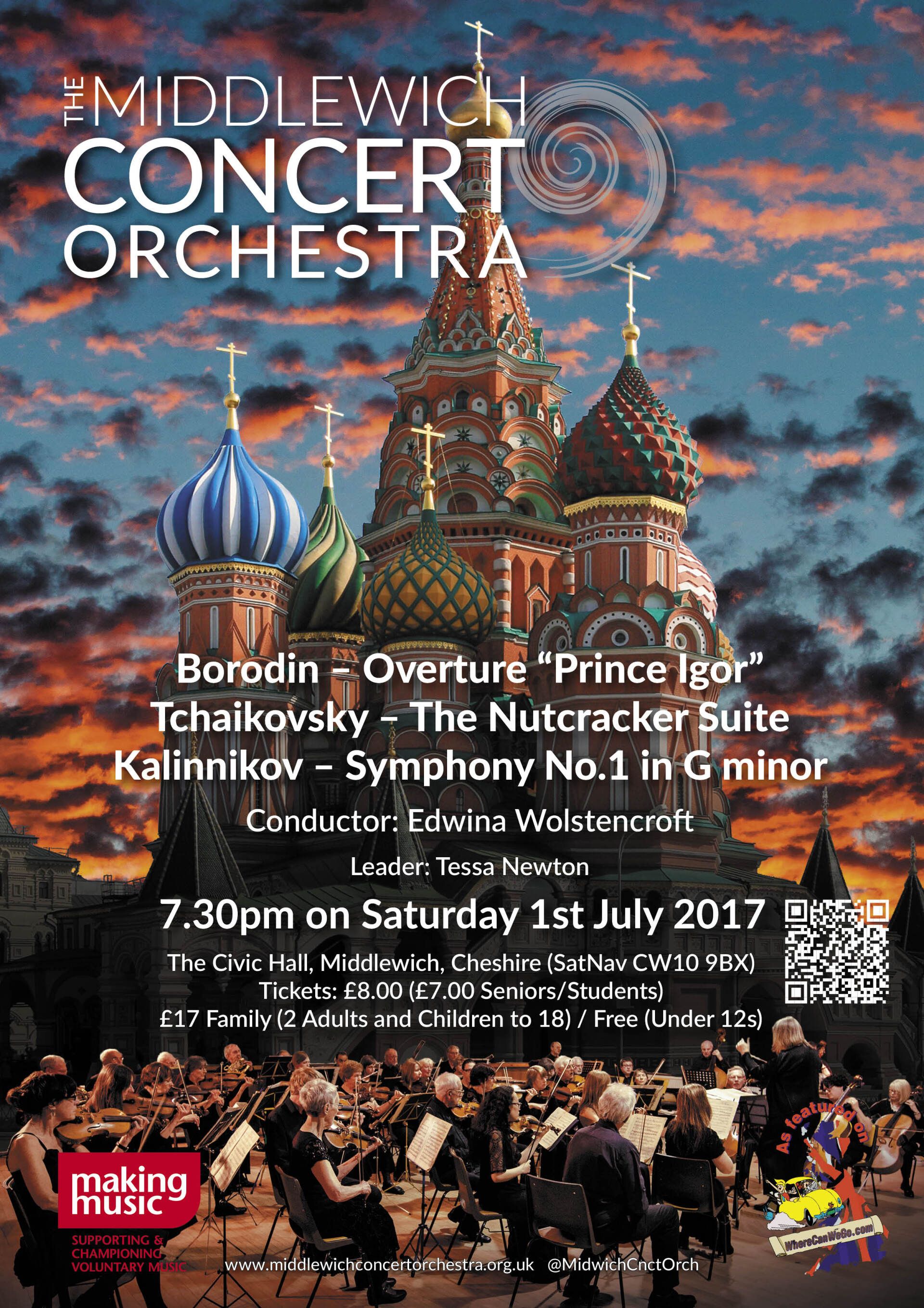 A poster for the Middlewich Concert orchestra performance of Summer 2017 ©Jac Lee of FourWave Design