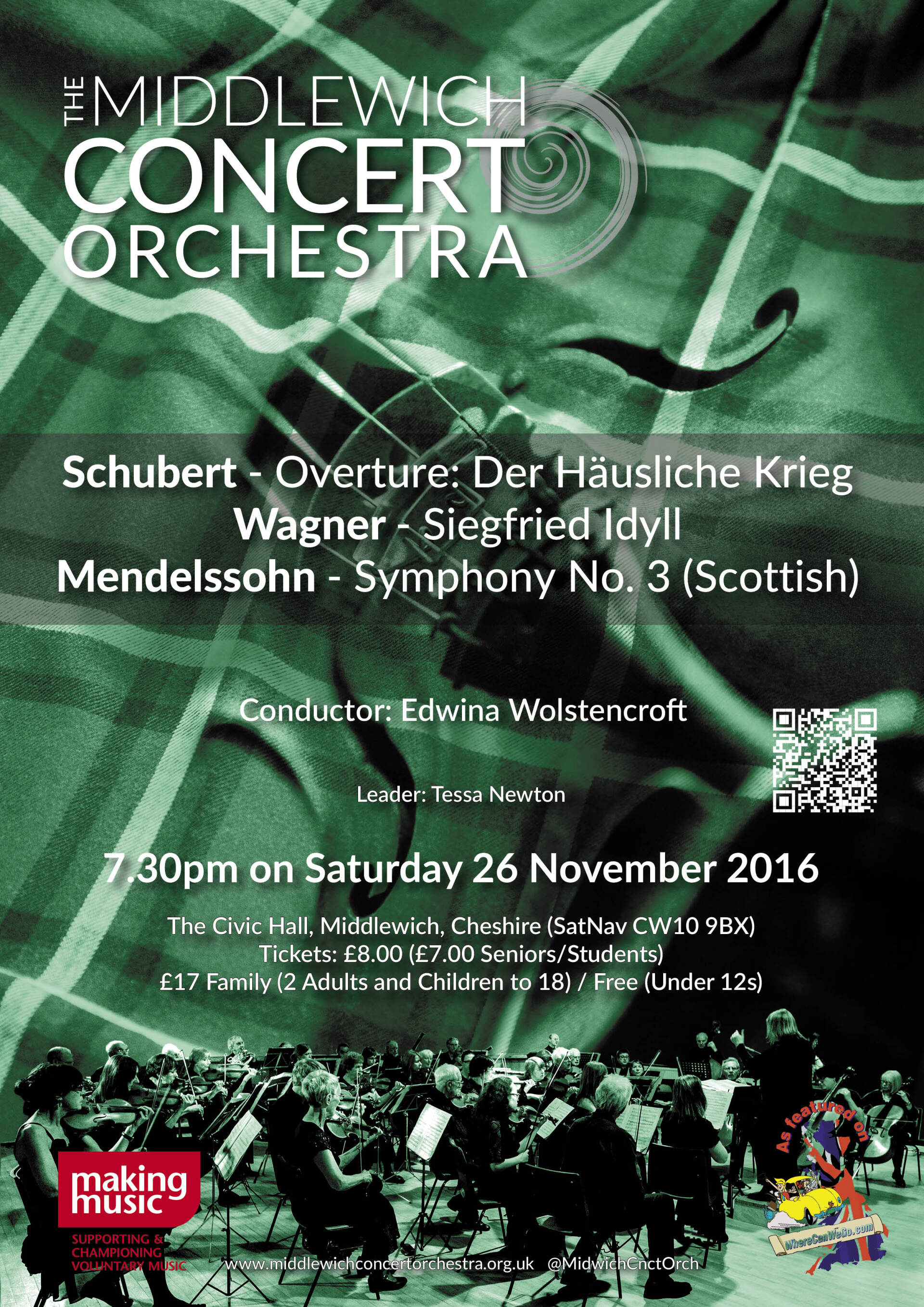 A poster for the Middlewich Concert orchestra performance of Spring 2025 ©Jac Lee of FourWave Design