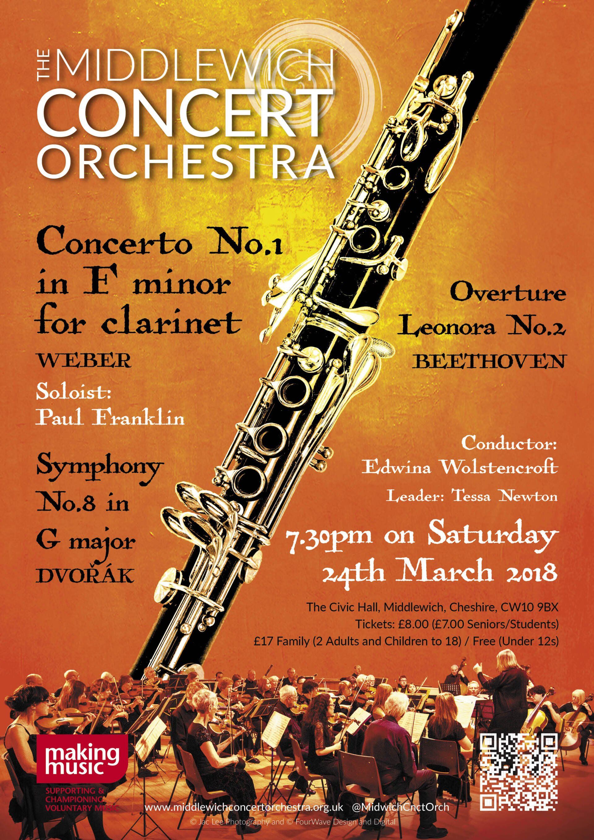 A poster for the Middlewich Concert orchestra performance of Spring 2018 ©Jac Lee of FourWave Design