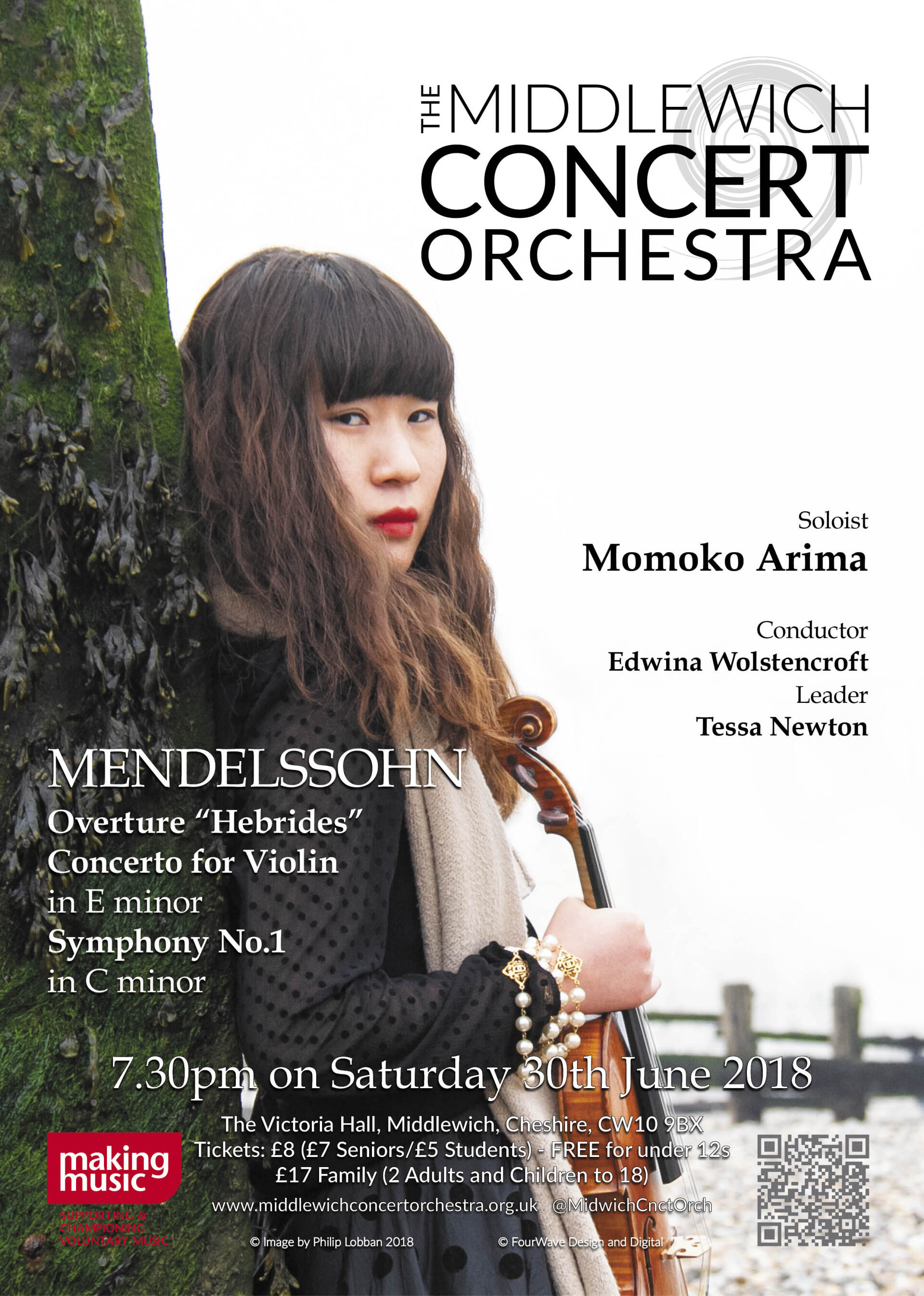 A poster for the Middlewich Concert orchestra performance of Summer 2018 ©Jac Lee of FourWave Design