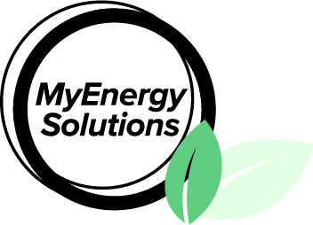 A logo for my energy solutions with a green leaf in the middle.