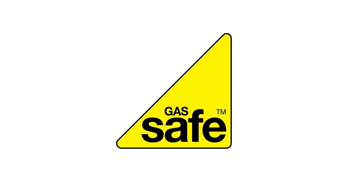 A yellow triangle with the words gas safe written on it.