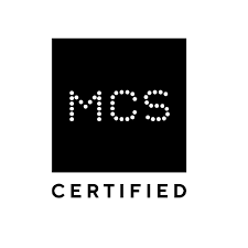 The logo for mcs certified is a black square with white dots on it.