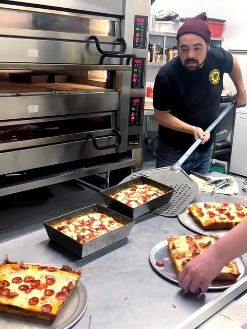 Alejandro Roman of Grumpy Pies captured making delicious Detroit Style Pizza.