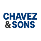 "CHAVEZ & SONS" text logo, dark blue text with dark gray ampersand.