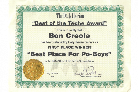 Award certificate for 