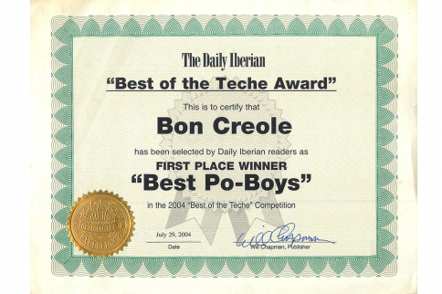 Award certificate: Bon Creole, 