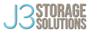Logo for J3 Storage Solutions with blue and gray text.