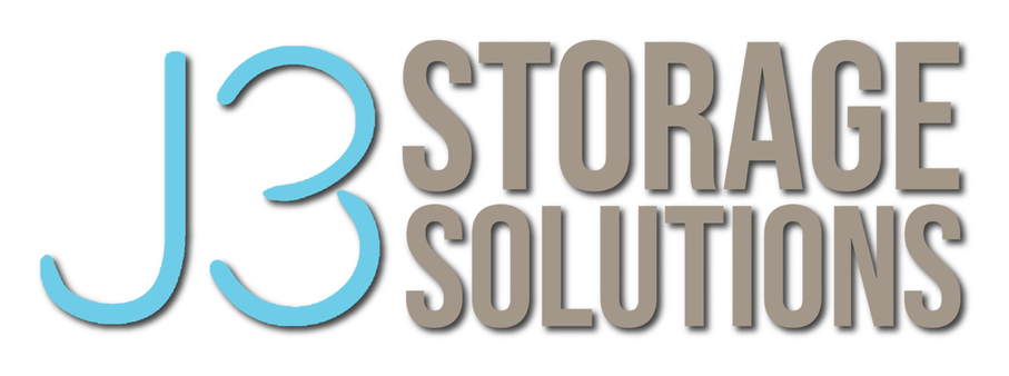 Logo for J3 Storage Solutions with blue and gray text.