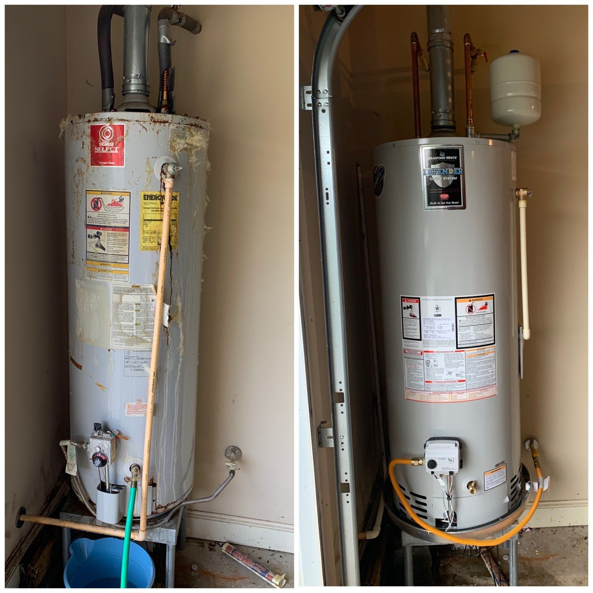 A before and after picture of a water heater