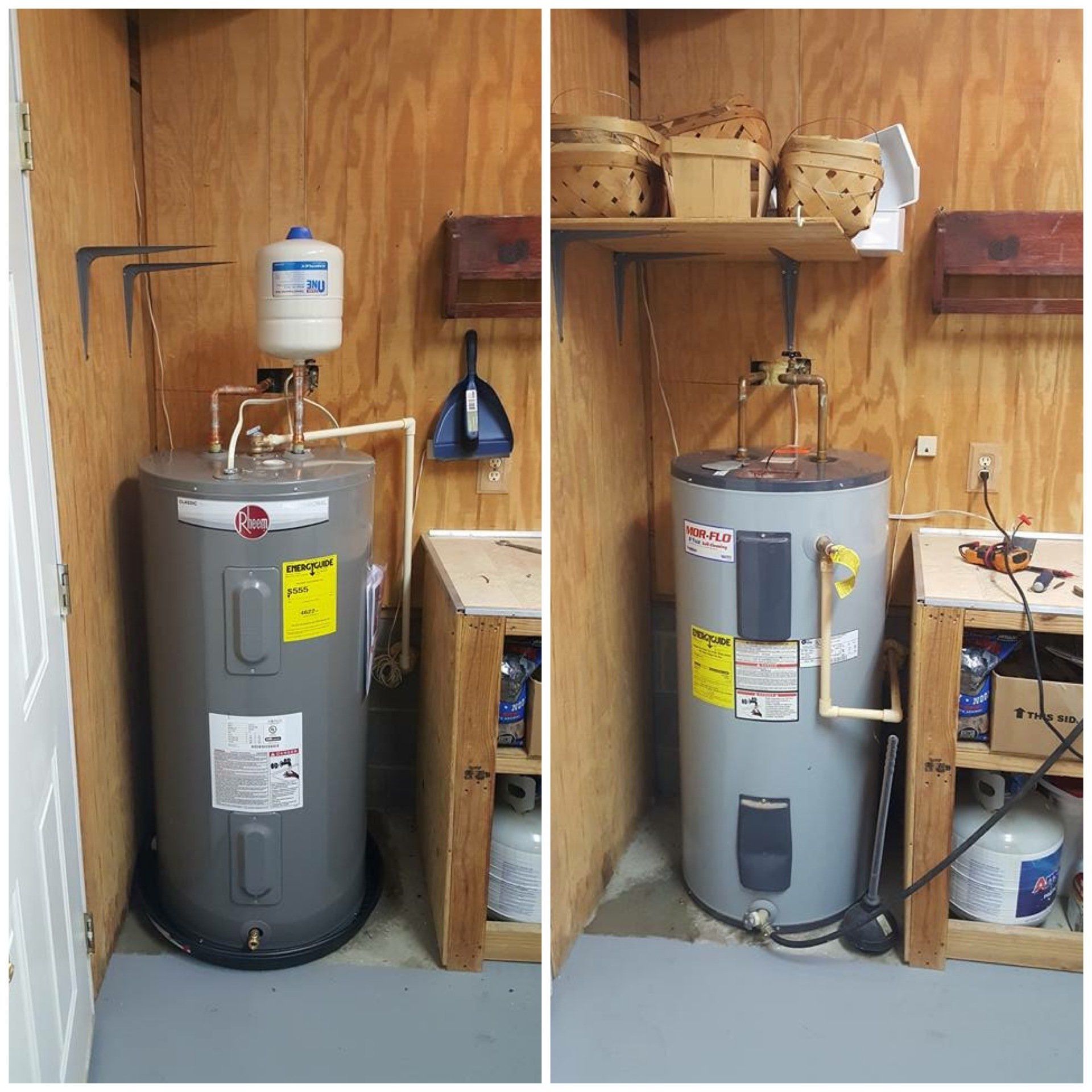 A before and after picture of a water heater