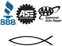A collage of logos including bbb ase certified and aaa approved auto repair.