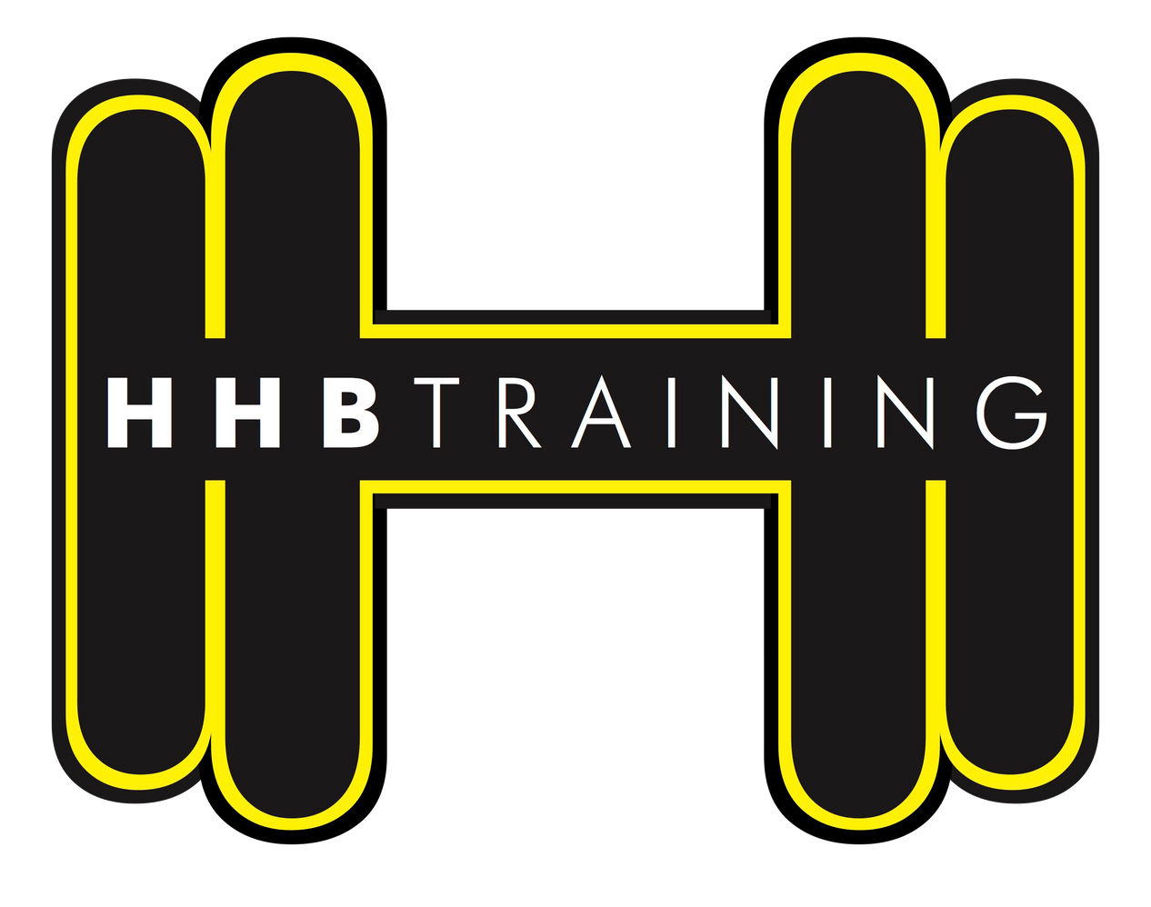 The logo for hhb training is black and yellow.