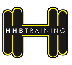 A black and yellow logo for hhb training