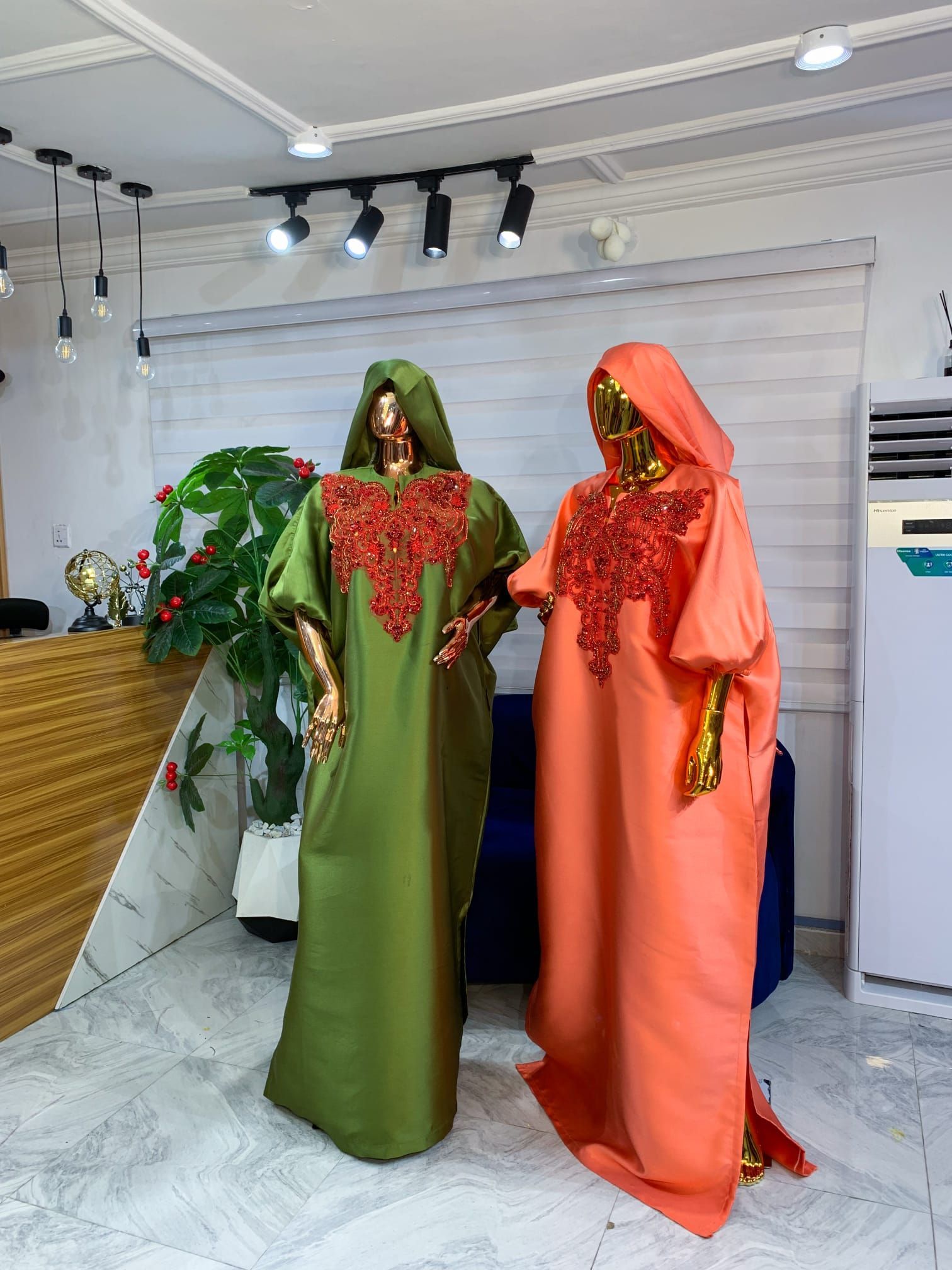 Ava Luxury Sparkle Blue Long Dress - Green & Orange