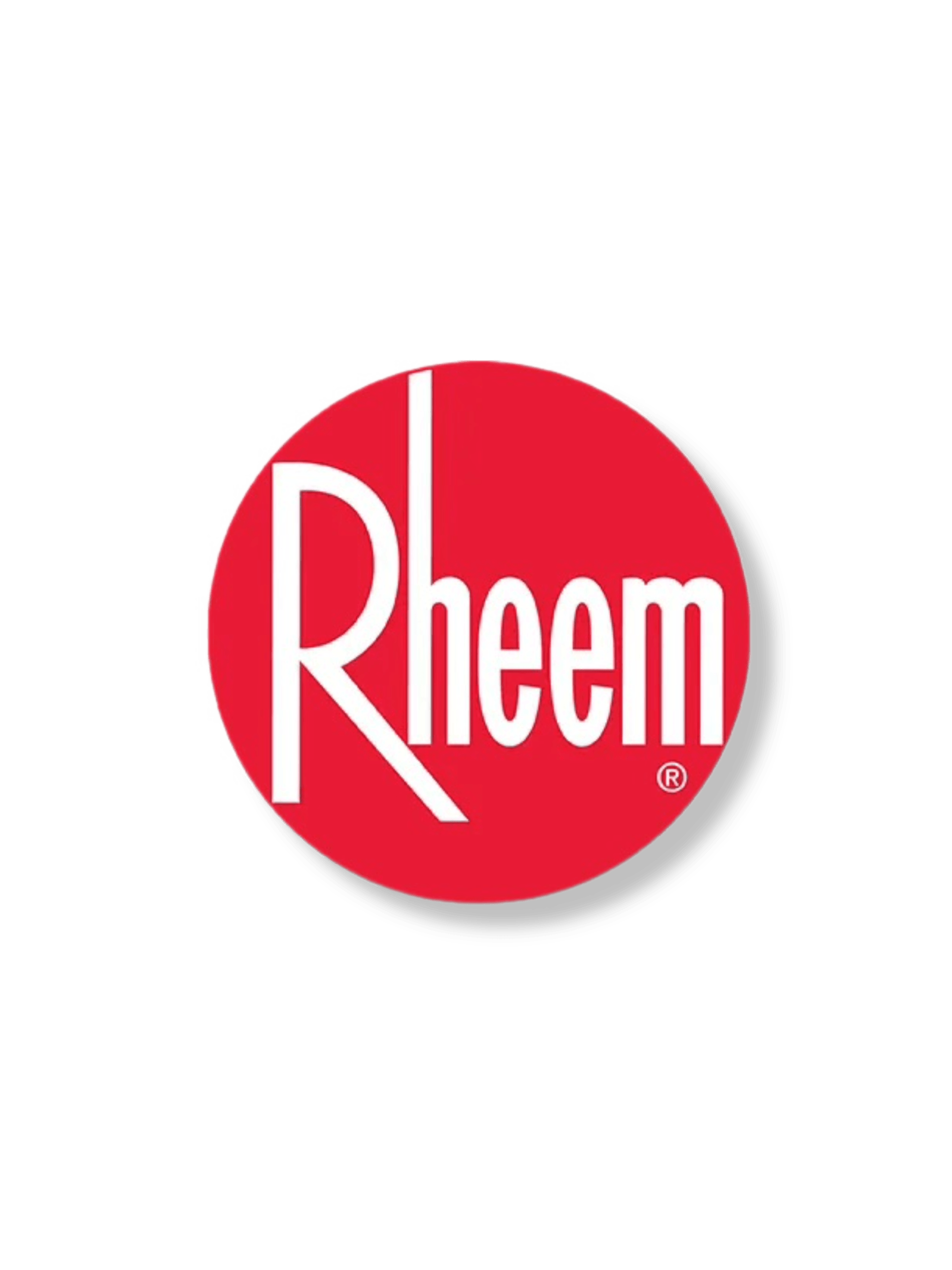 Rheem logo featuring the brand name in white text inside a red circle.