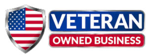 A veteran owned business logo with an american flag on it
