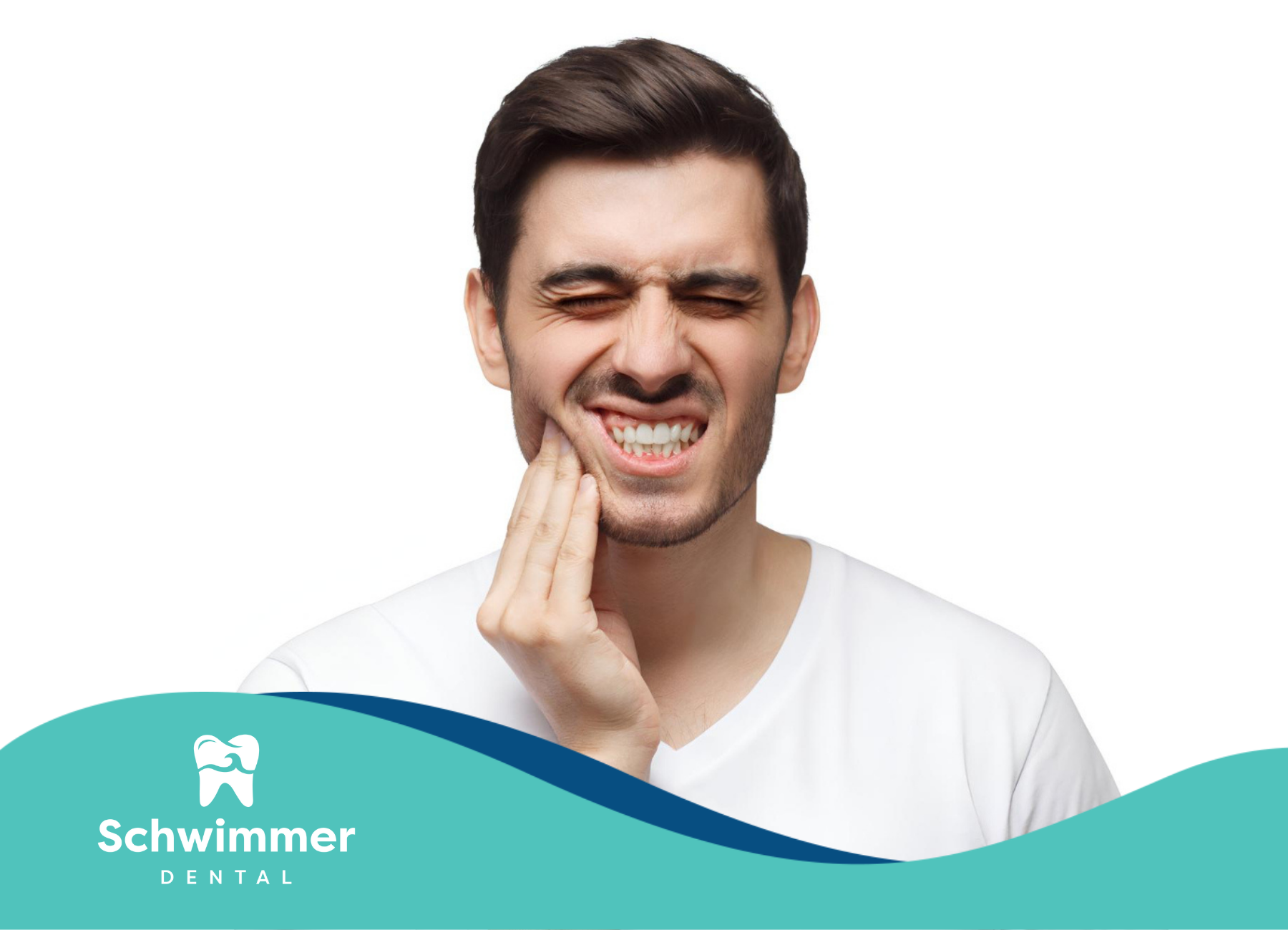 A man is holding his mouth in pain because of a chipped tooth at a dental clinic in New Jersey.