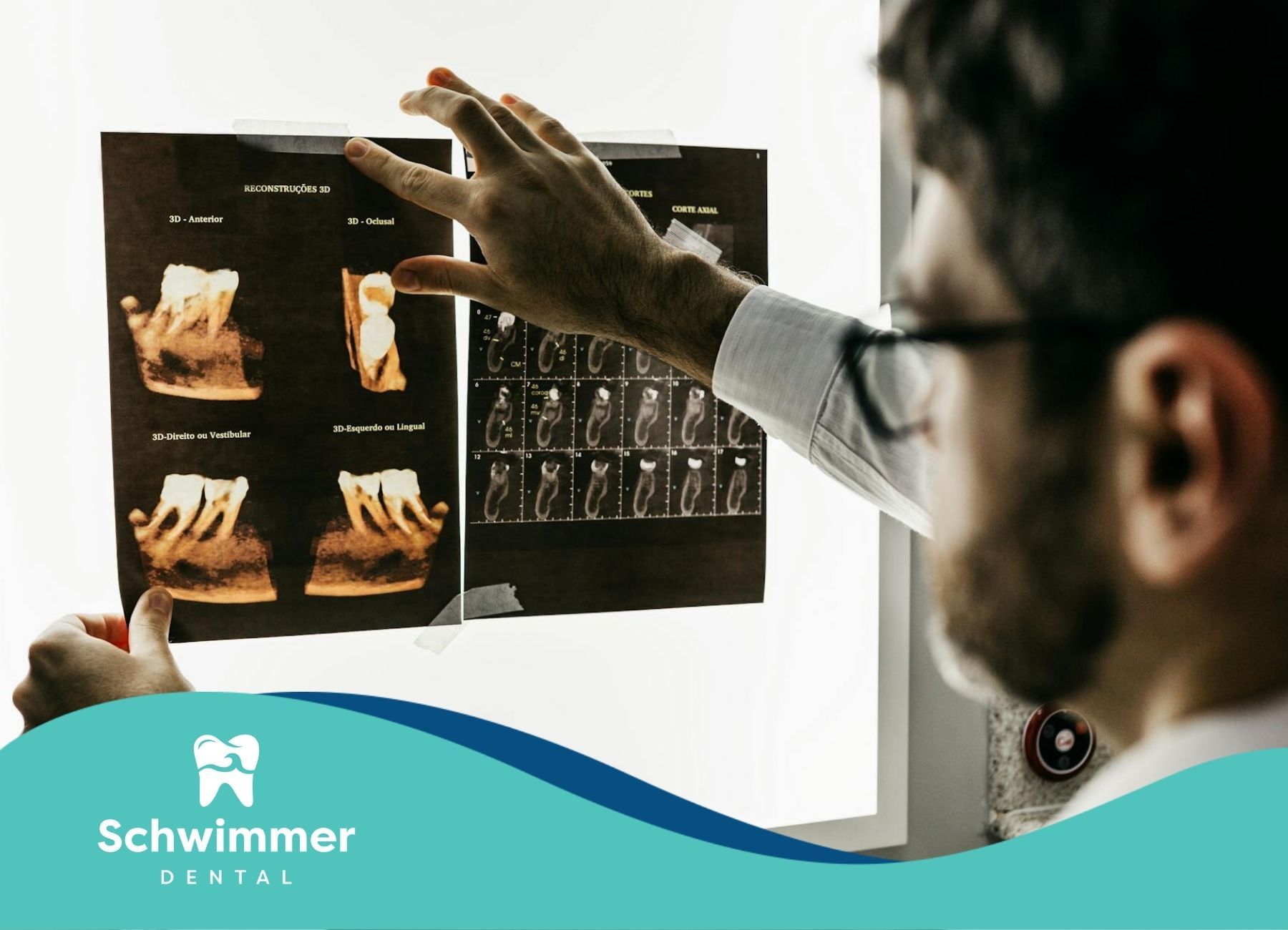 Dentist examining dental X-rays under bright light and preparing for major treatment in New Jersey.