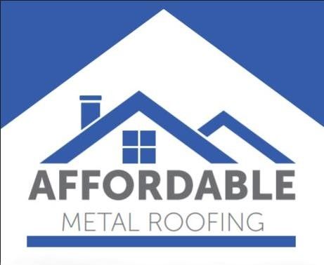 Logo for Affordable Metal Roofing, with a blue house silhouette over the company name.