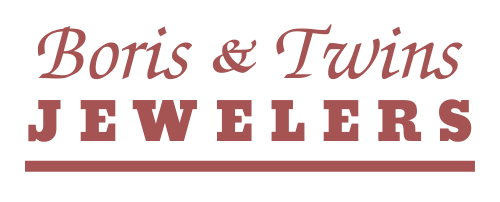 The logo for boris and twins jewelers is red and white.