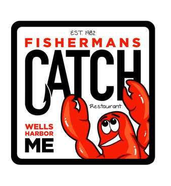 Fishermans catch wells harbor me logo with a lobster
